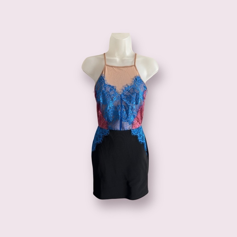 Topshop Lace Mesh Colorblock Bodycon Mini Dress Cami Party Cocktail Size 4 - Picture 5 of 7